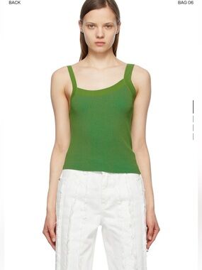 OPEN YY Green Knit Asymmetric Tank Top Green Ribbed Tank Top - Women's Knit Cami